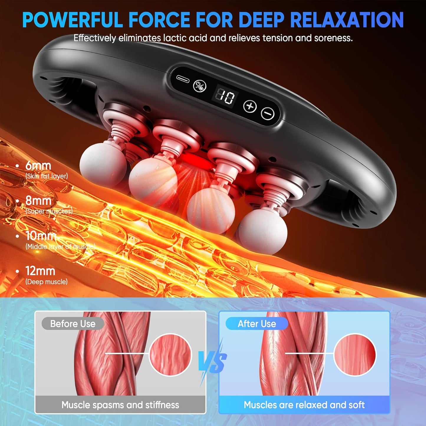 16-Head Massage Gun Set, Deep Tissue Massager with 9 Modes & Levels, Muscle Massager Pain Relief, Percussion Massage Gun for Back/Shoulders/Legs/Waists (Black, 16-Head)
