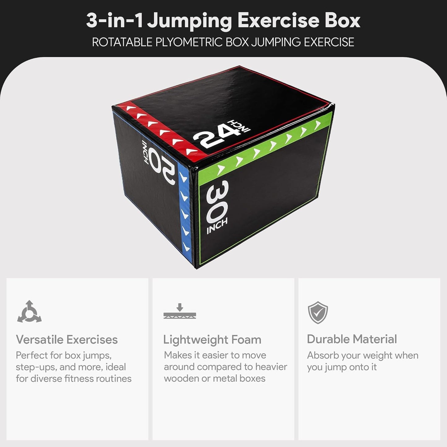 BalanceFrom 3-in-1 Foam Plyometric Jump Box for Home Gym with Multiple Height Options – Versatile Plyo with Non-Slip Surface for Strength, HIIT, Step-Ups, and Agility Training