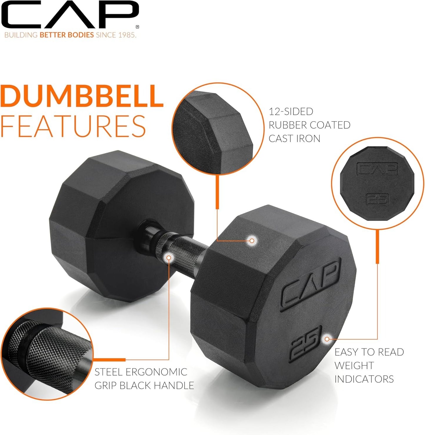 CAP Barbell Rubber Coated Dumbbell Weight Set with Vertical Rack | 100 lb, 150 lb, and 210 lb Options