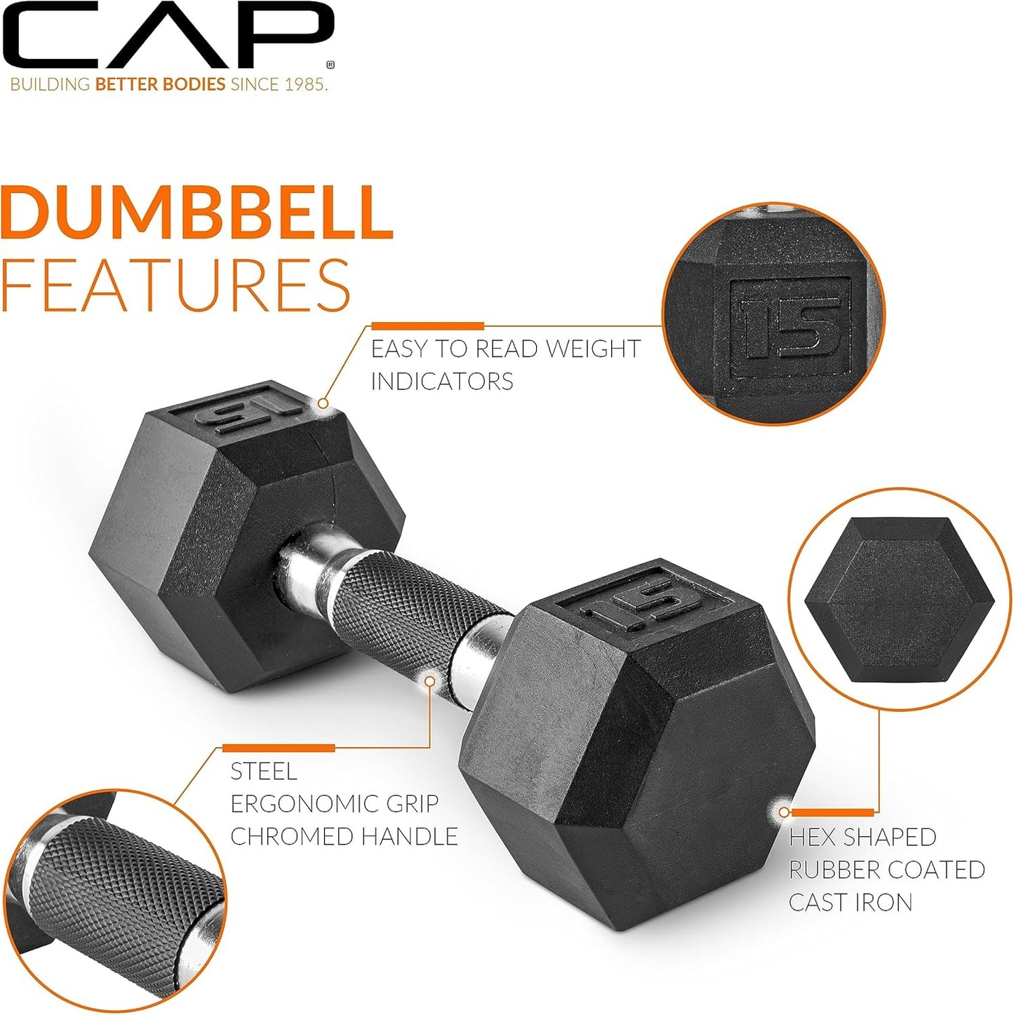CAP Barbell Rubber Coated Dumbbell Weight Set with Vertical Rack | 100 lb, 150 lb, and 210 lb Options