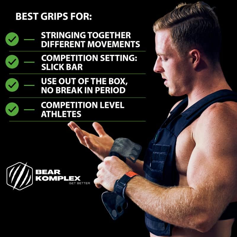 Bear KompleX 2-3 Hole Carbon Hand Grips for Weight Lifting, Cross Training and Gymnastics, Durable Workout Grips with Wrist Wraps, Comfortable Lifting Straps & Workout for Gymnastic Bars