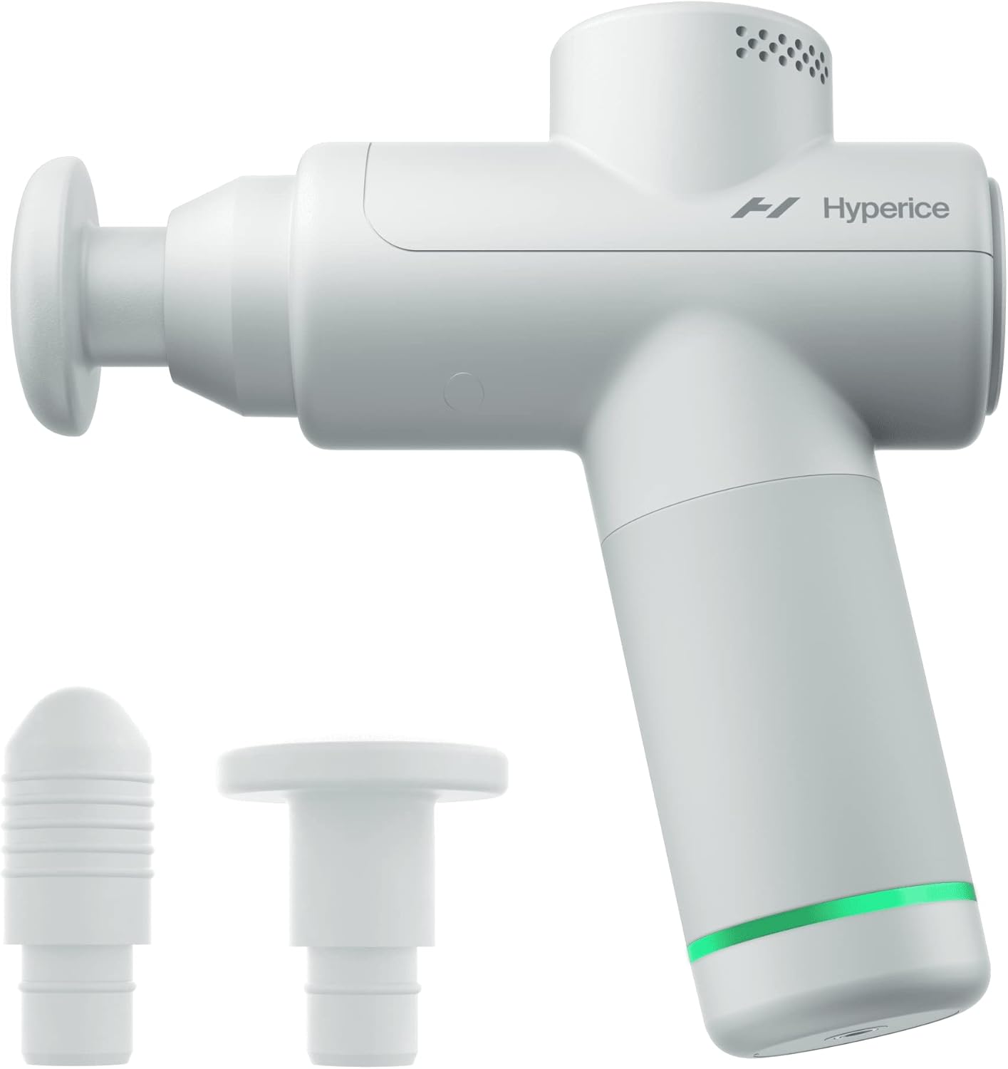 Hyperice Hypervolt Go 2 - Arctic Grey - Featuring Quiet Glide Technology - Handheld Percussion Massage Gun - 3 Speeds, 2 Interchangeable Heads - Helps Relieve Sore Muscles and Stiffness - FSA and HSA