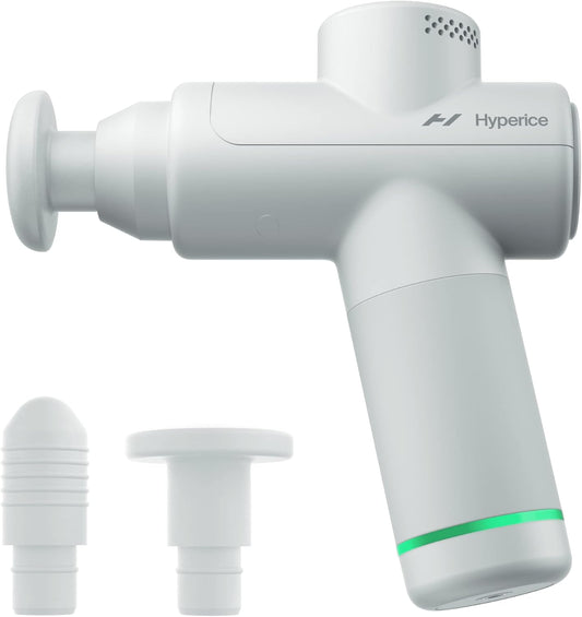Hyperice Hypervolt Go 2 - Arctic Grey - Featuring Quiet Glide Technology - Handheld Percussion Massage Gun - 3 Speeds, 2 Interchangeable Heads - Helps Relieve Sore Muscles and Stiffness - FSA and HSA