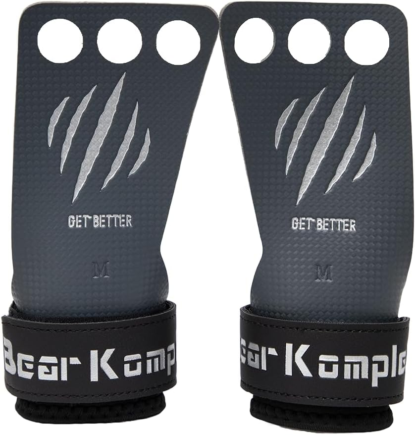 Bear KompleX 2-3 Hole Carbon Hand Grips for Weight Lifting, Cross Training and Gymnastics, Durable Workout Grips with Wrist Wraps, Comfortable Lifting Straps & Workout for Gymnastic Bars