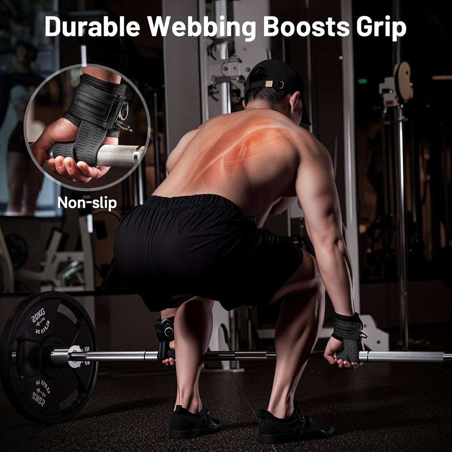 MANUEKLEAR Non-Slip Wrist Straps for Weightlifting Deadlifting, Gym Lifting Straps with D Rings for Cable Machine Workout, 10mm Neoprene Padded Weight lifting Wrist Wraps for Men Women