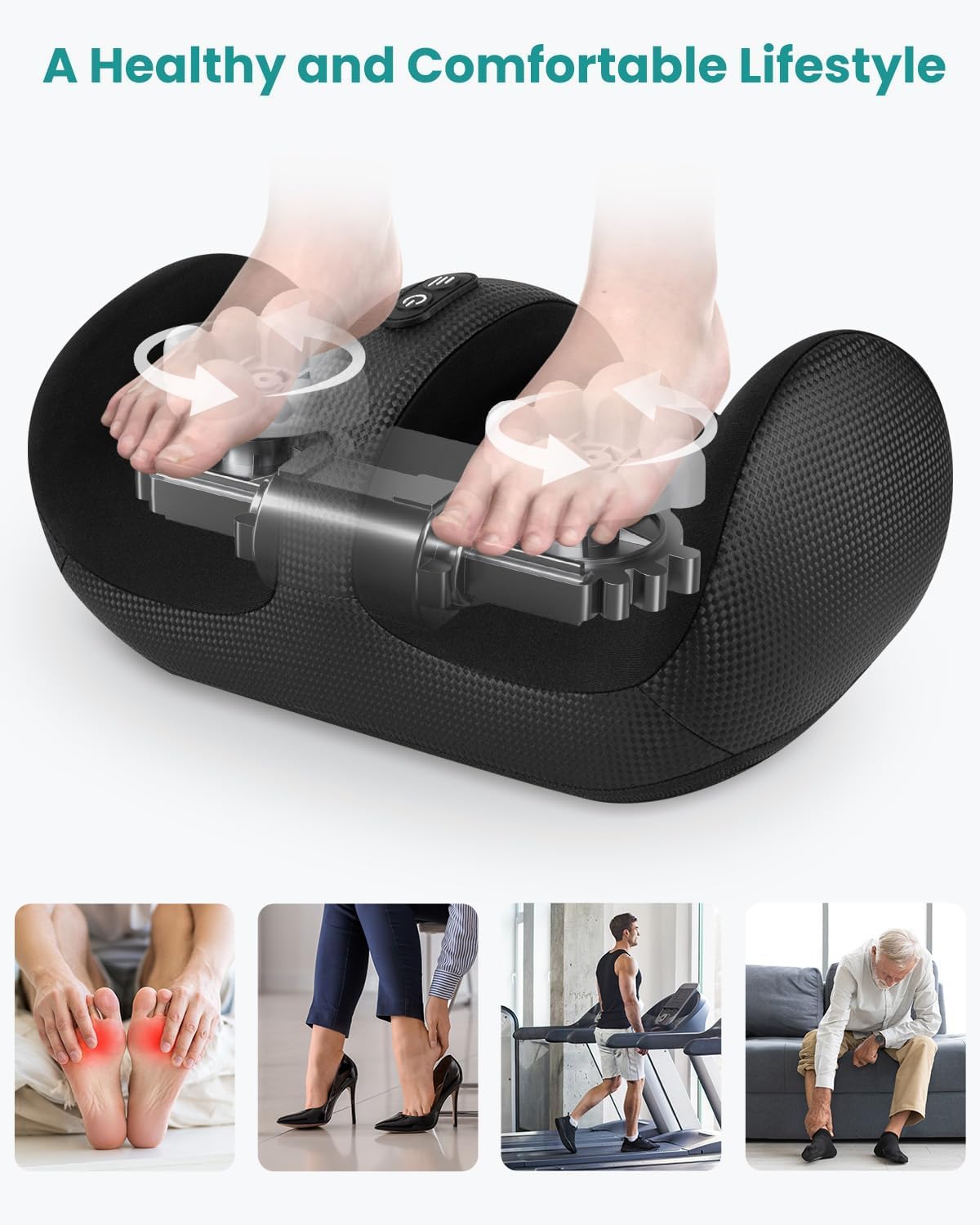Nekteck Foot Massager with Heat & Foot Roller, Shiatsu Calf Leg Massager for Circulation and Neuropathy Pain Relief for Feet Care Home Office Gadgets Relaxing Massage Tools Gifts for Women Men Mom Dad
