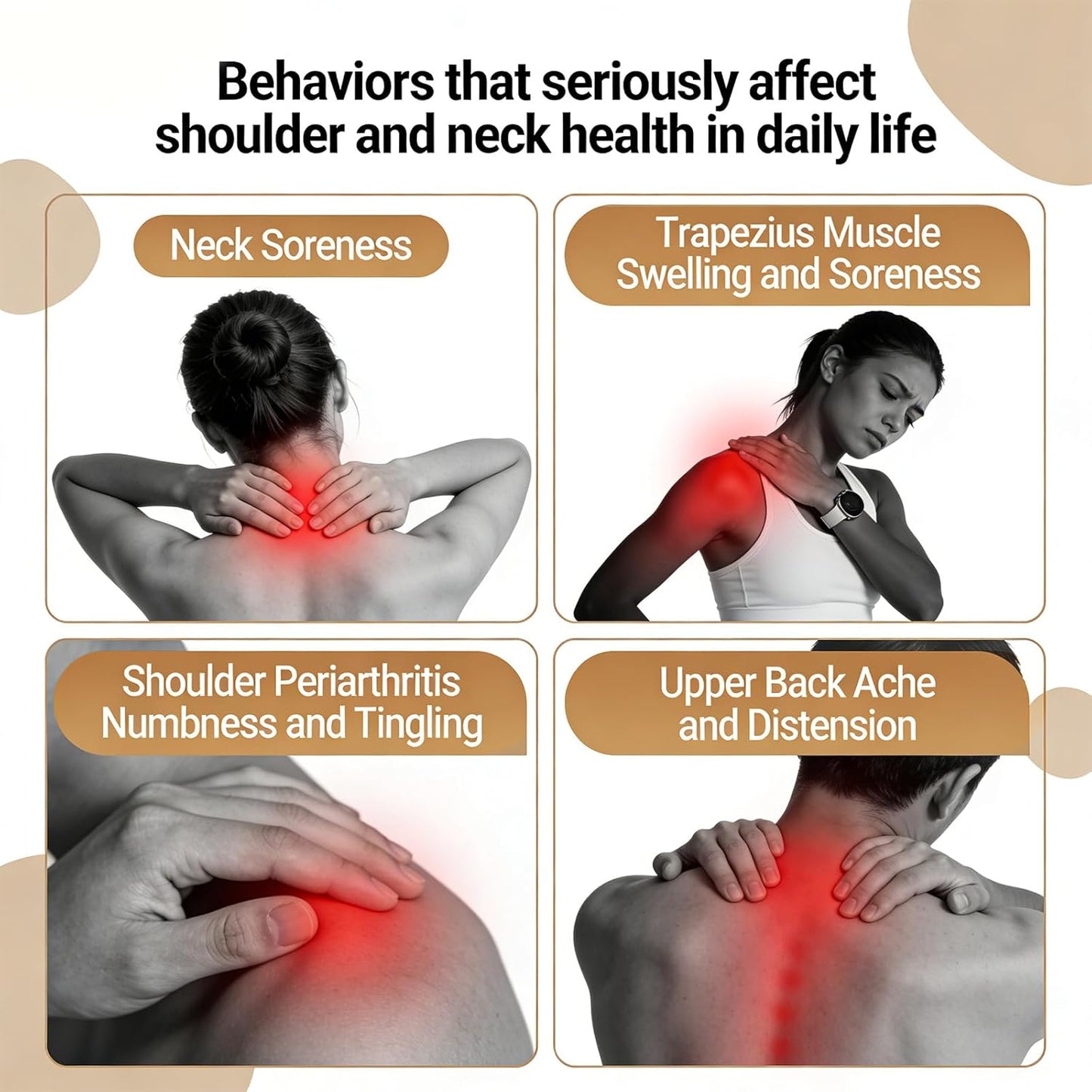 Professional Neck and Shoulder Massager with Heat & 6 Heads, 3-Speed Hands-Free Deep Tissue Percussion Massage Gun for Pain Relief