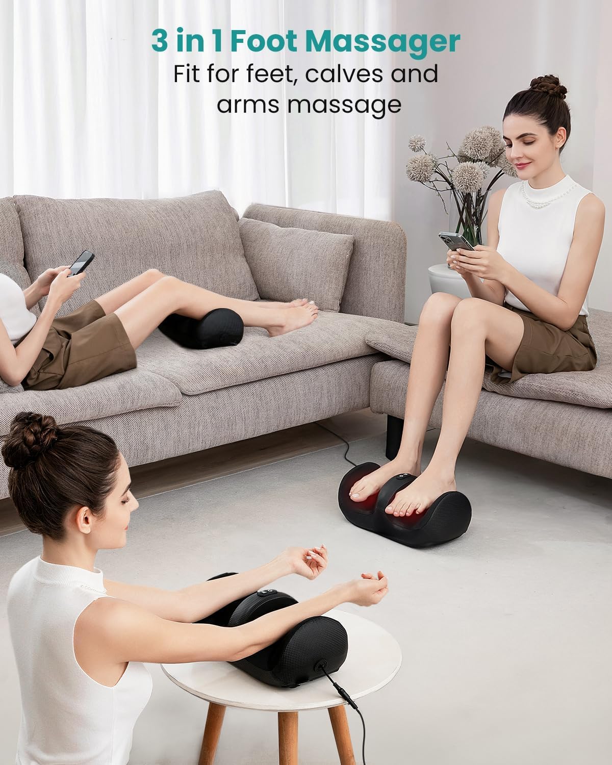 Nekteck Foot Massager with Heat & Foot Roller, Shiatsu Calf Leg Massager for Circulation and Neuropathy Pain Relief for Feet Care Home Office Gadgets Relaxing Massage Tools Gifts for Women Men Mom Dad