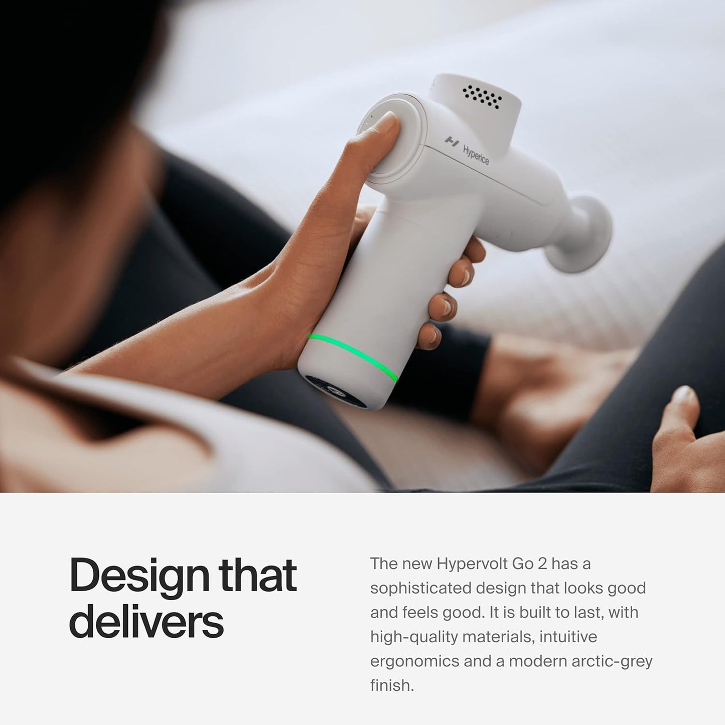 Hyperice Hypervolt Go 2 - Arctic Grey - Featuring Quiet Glide Technology - Handheld Percussion Massage Gun - 3 Speeds, 2 Interchangeable Heads - Helps Relieve Sore Muscles and Stiffness - FSA and HSA