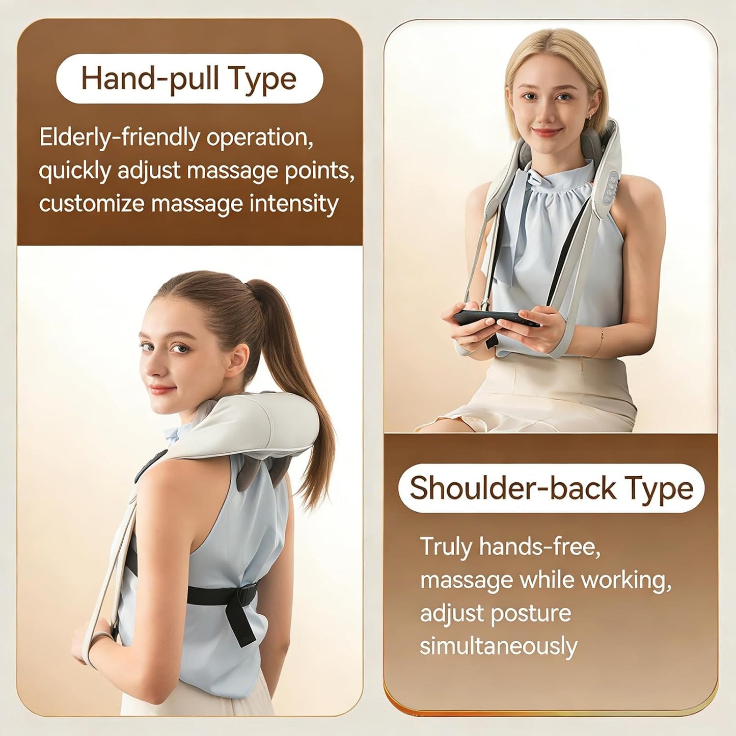 Professional Neck and Shoulder Massager with Heat & 6 Heads, 3-Speed Hands-Free Deep Tissue Percussion Massage Gun for Pain Relief