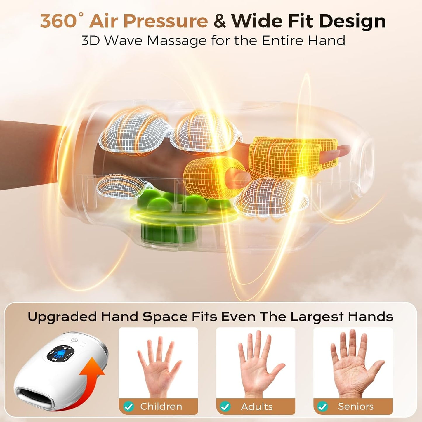 Hand Massager with Heat and Compression, 4000mAh Rechargeable Battery Soothing Kneading & Stretching, Palm, Finger & Wrist Massage, 6 Modes & 6 Intensities, Gifts for Women Men Relaxation at Office