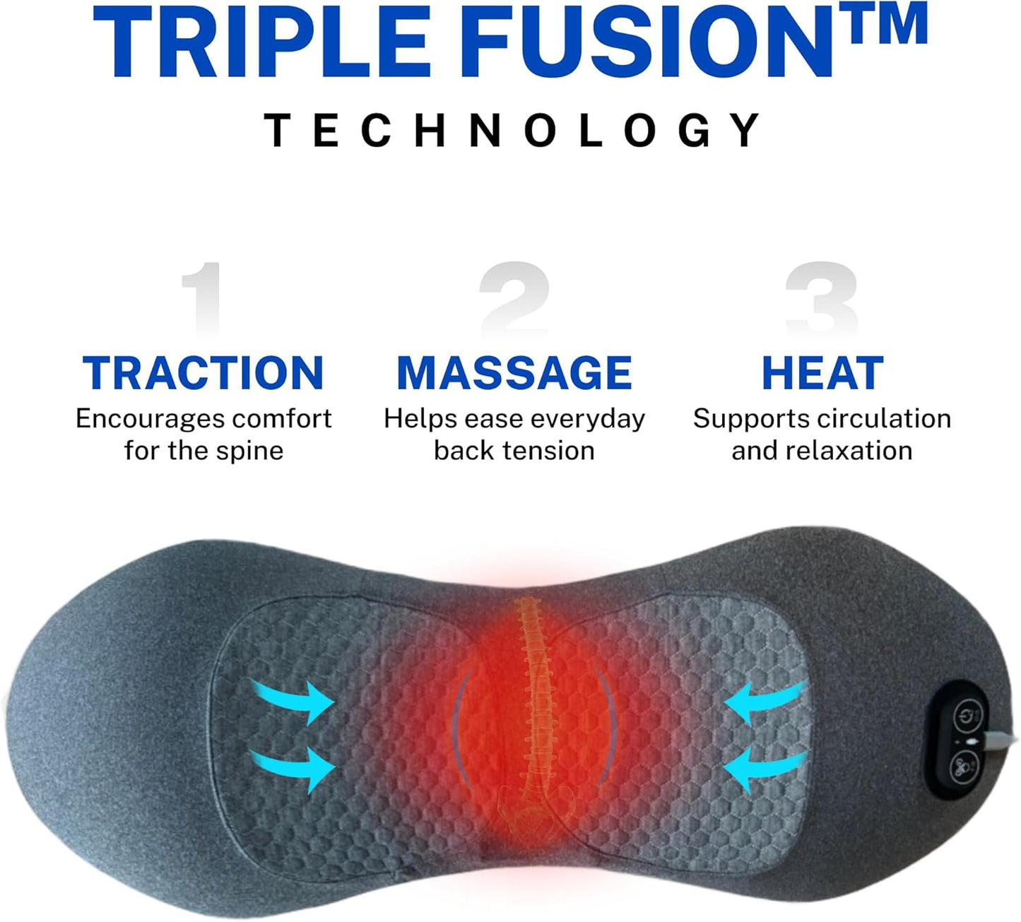 SmoothSpine Triple Fusion Back Massager - The Official Smooth Spine Back Massager with Heat - 3-in-1 Design to Support Lower Back Comfort, Gentle Vibration & Traction - Relaxation Device for Home Use