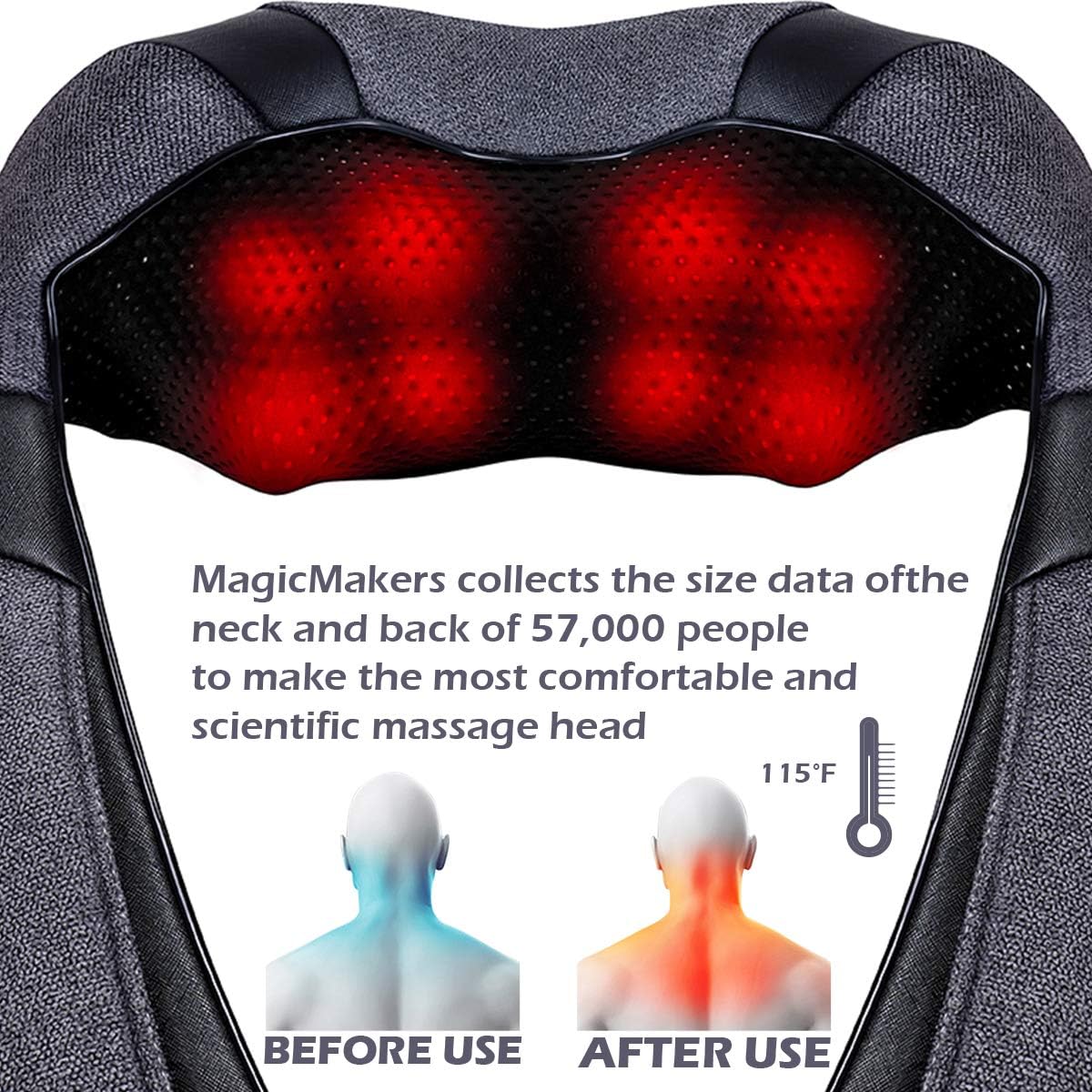 Mirakel Neck Massager for Pain Relief Deep Tissue, Shiatsu Shoulder & Back Massager with Heat - Ergonomic Design Massage, Electric Kneading Whole Body Massager Christmas Gifts for Women, Men, Dad, Mom