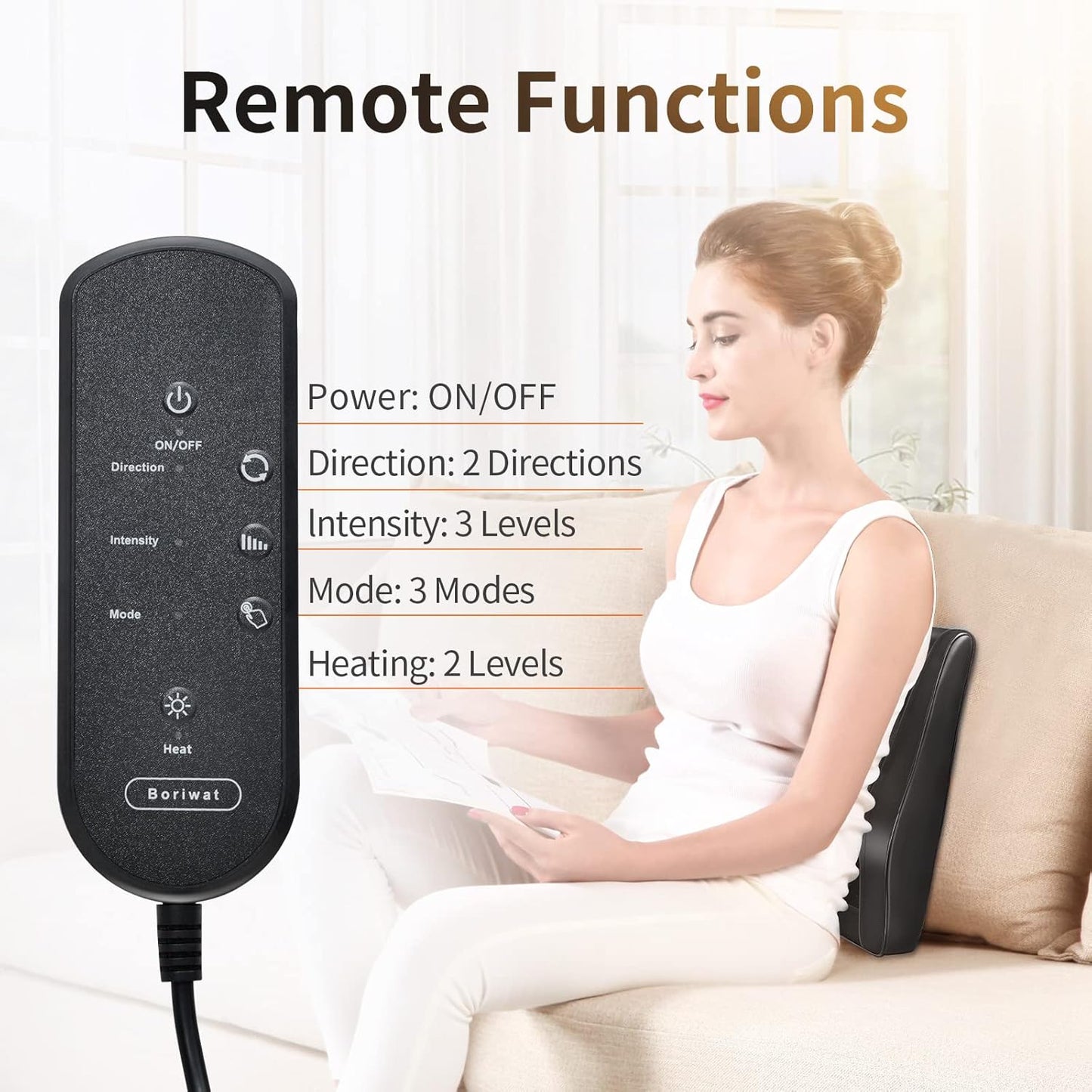 Boriwat Back Massager with Heat, 3D Kneading Massage Pillow for Back, Neck, Shoulder, Leg Pain Relief Deep Tissue, Gifts for Women Men Mom Dad