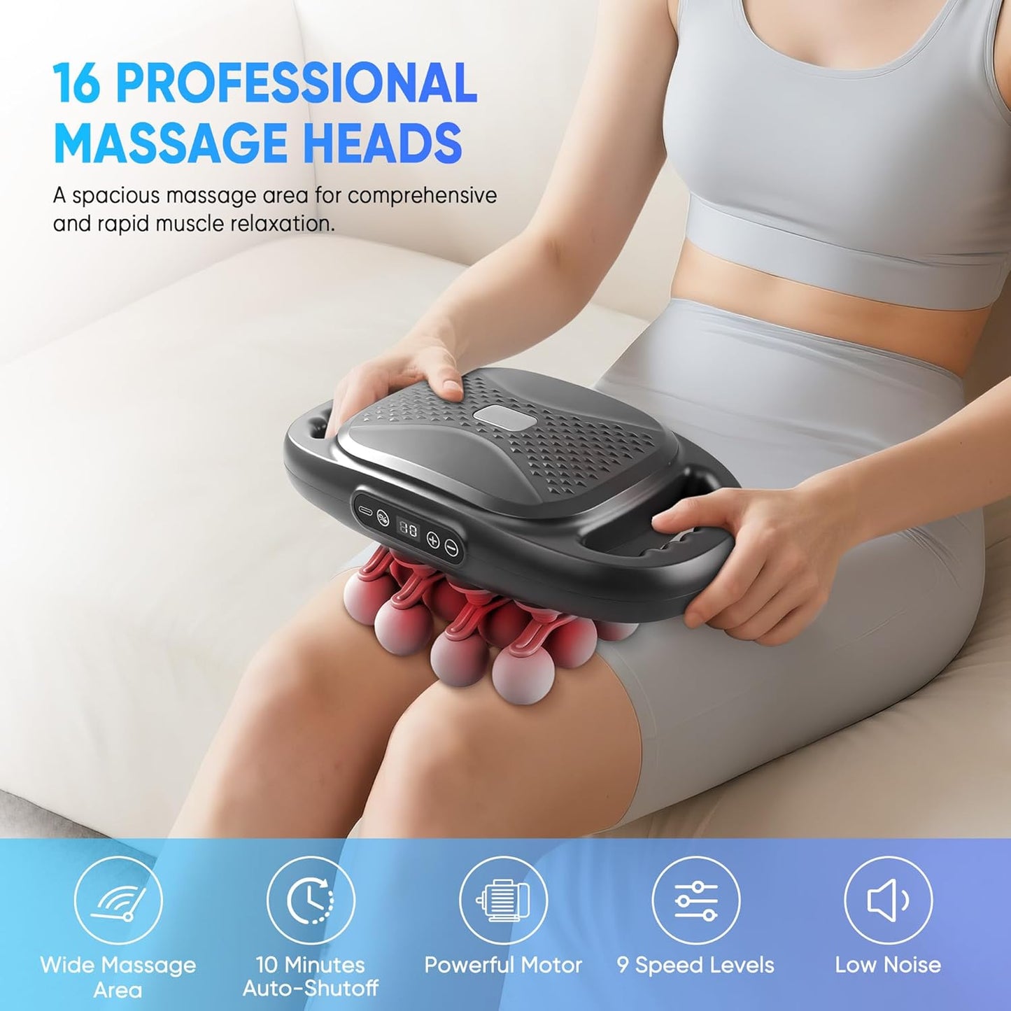 16-Head Massage Gun Set, Deep Tissue Massager with 9 Modes & Levels, Muscle Massager Pain Relief, Percussion Massage Gun for Back/Shoulders/Legs/Waists (Black, 16-Head)