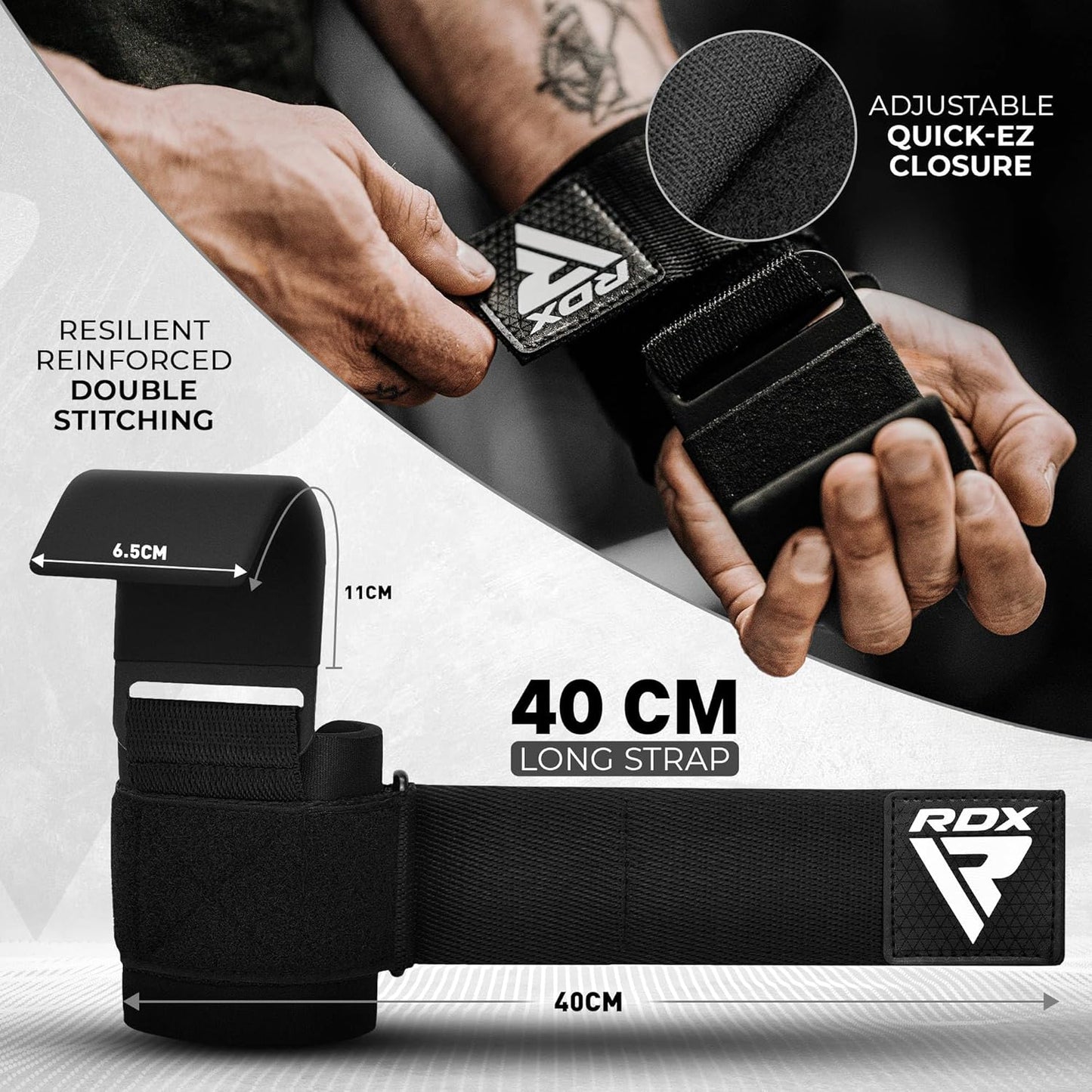 RDX Weight Lifting Hooks for Deadlifting (Pair) - 600Lbs Capacity - 8MM Neoprene Wrist Support Wraps - Grip Enhancer for Pull Ups Lat Pulldowns Rows - Adjustable Gym Workout Power Straps for Men Women