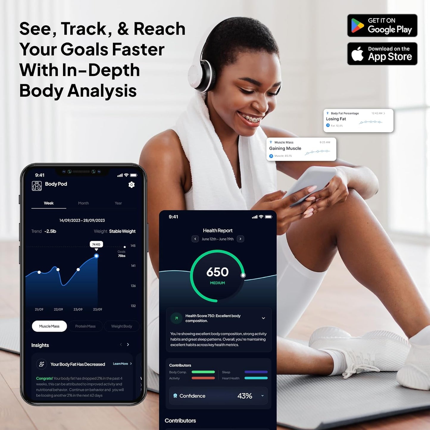 Hume Health - The Body Pod - Home Body Analyzer and Free Bluetooth App - 45+ Key Health Metrics - Accurate Personalized Data - Body Composition Scale - Smart Scale for Body Weight - HSA & FSA Eligible