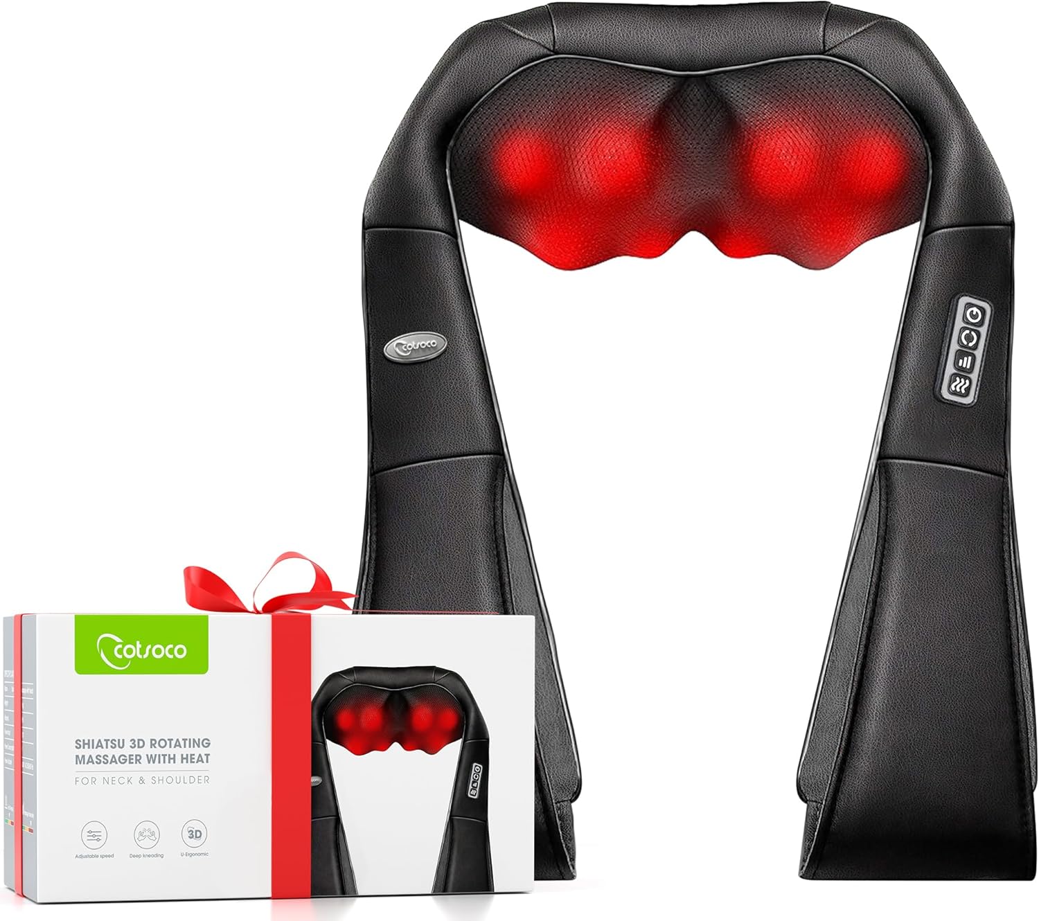 cotsoco Neck Massager,Shiatsu Shoulder and Back Massager with Heat, Electric Deep Tissue Massage Pillow for Body Muscle Pain Relief,Best Gifts Mom Dad Women Men,Home, Office Car Use