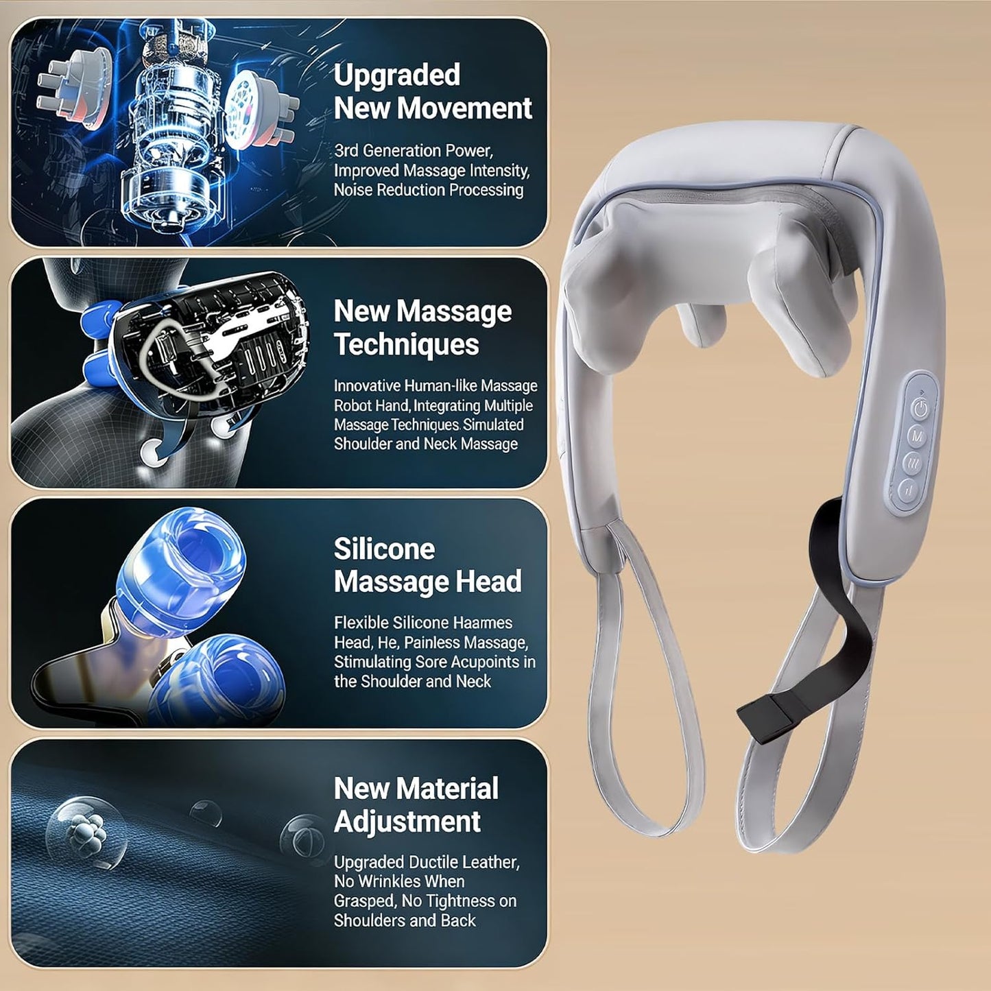 Professional Neck and Shoulder Massager with Heat & 6 Heads, 3-Speed Hands-Free Deep Tissue Percussion Massage Gun for Pain Relief