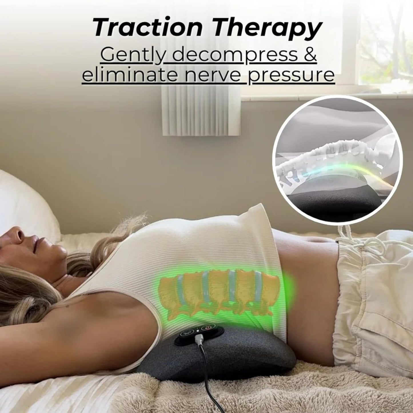 SmoothSpine Triple Fusion Back Massager - The Official Smooth Spine Back Massager with Heat - 3-in-1 Design to Support Lower Back Comfort, Gentle Vibration & Traction - Relaxation Device for Home Use