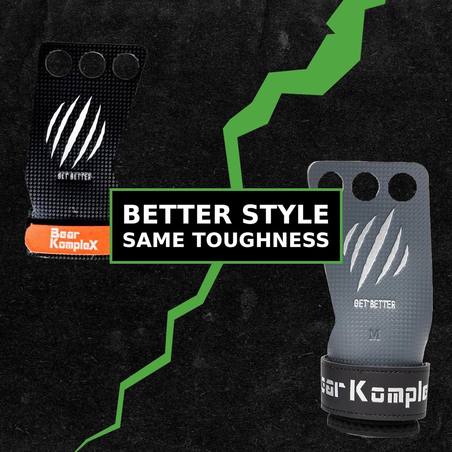 Bear KompleX 2-3 Hole Carbon Hand Grips for Weight Lifting, Cross Training and Gymnastics, Durable Workout Grips with Wrist Wraps, Comfortable Lifting Straps & Workout for Gymnastic Bars