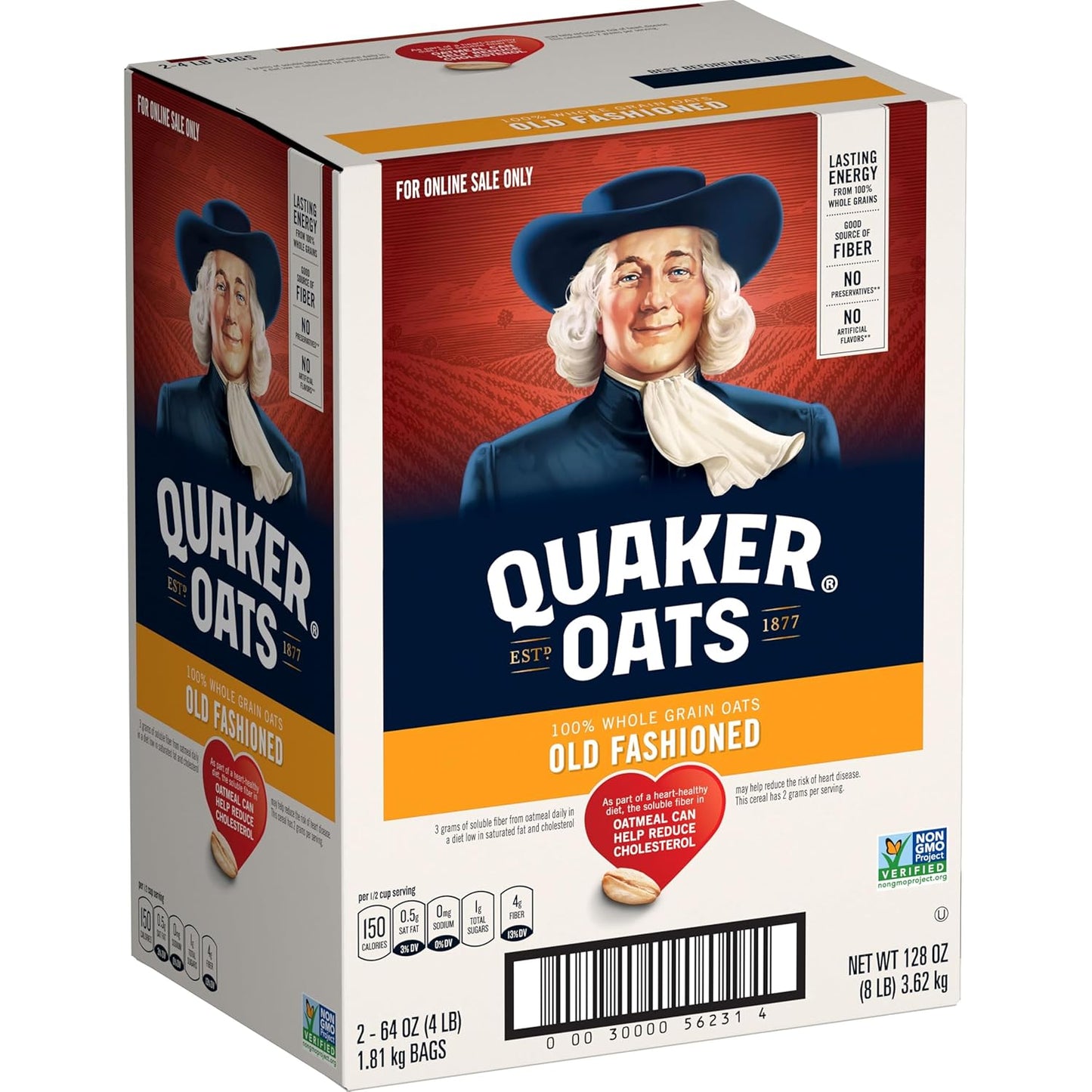 Quaker Old Fashioned Rolled Oats, Non GMO Project Verified, Two 64oz Bags in Box, 90 Servings, 4 Pound (Pack of 2)