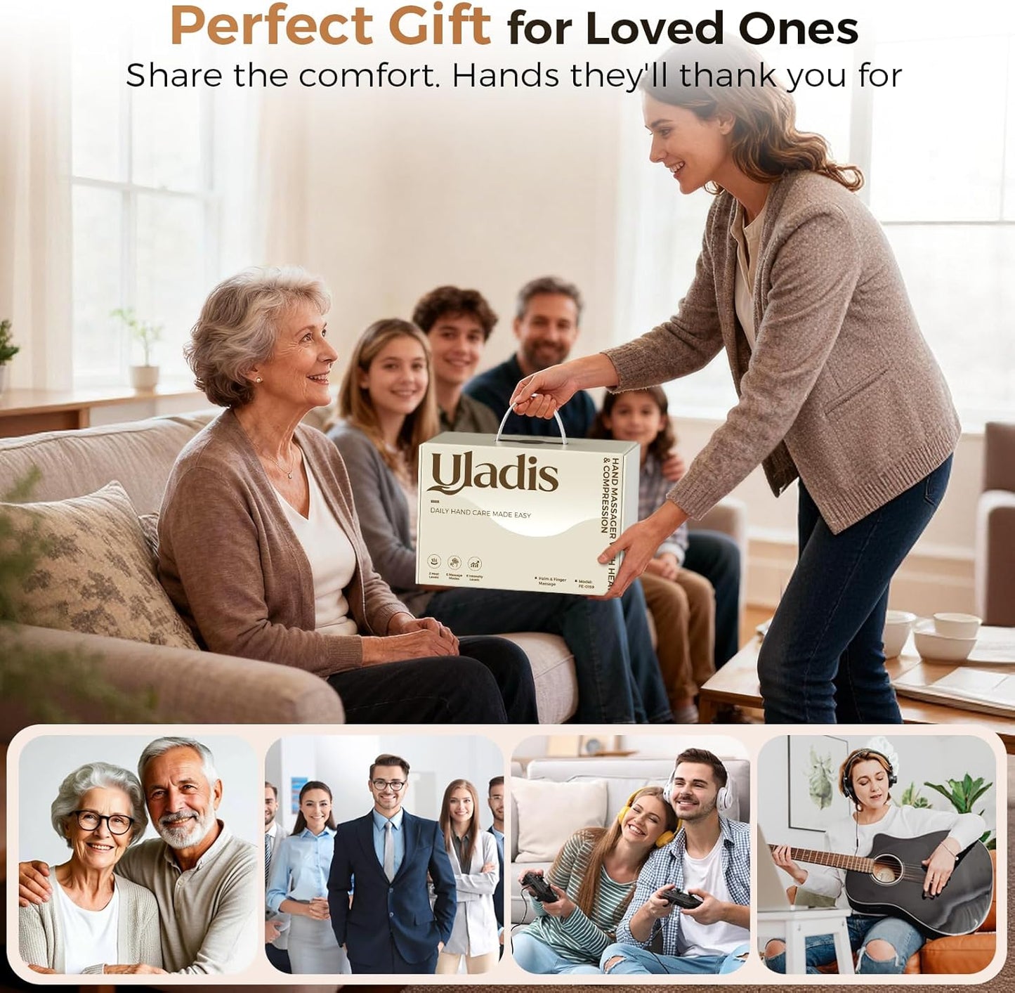 Hand Massager with Heat and Compression, 4000mAh Rechargeable Battery Soothing Kneading & Stretching, Palm, Finger & Wrist Massage, 6 Modes & 6 Intensities, Gifts for Women Men Relaxation at Office