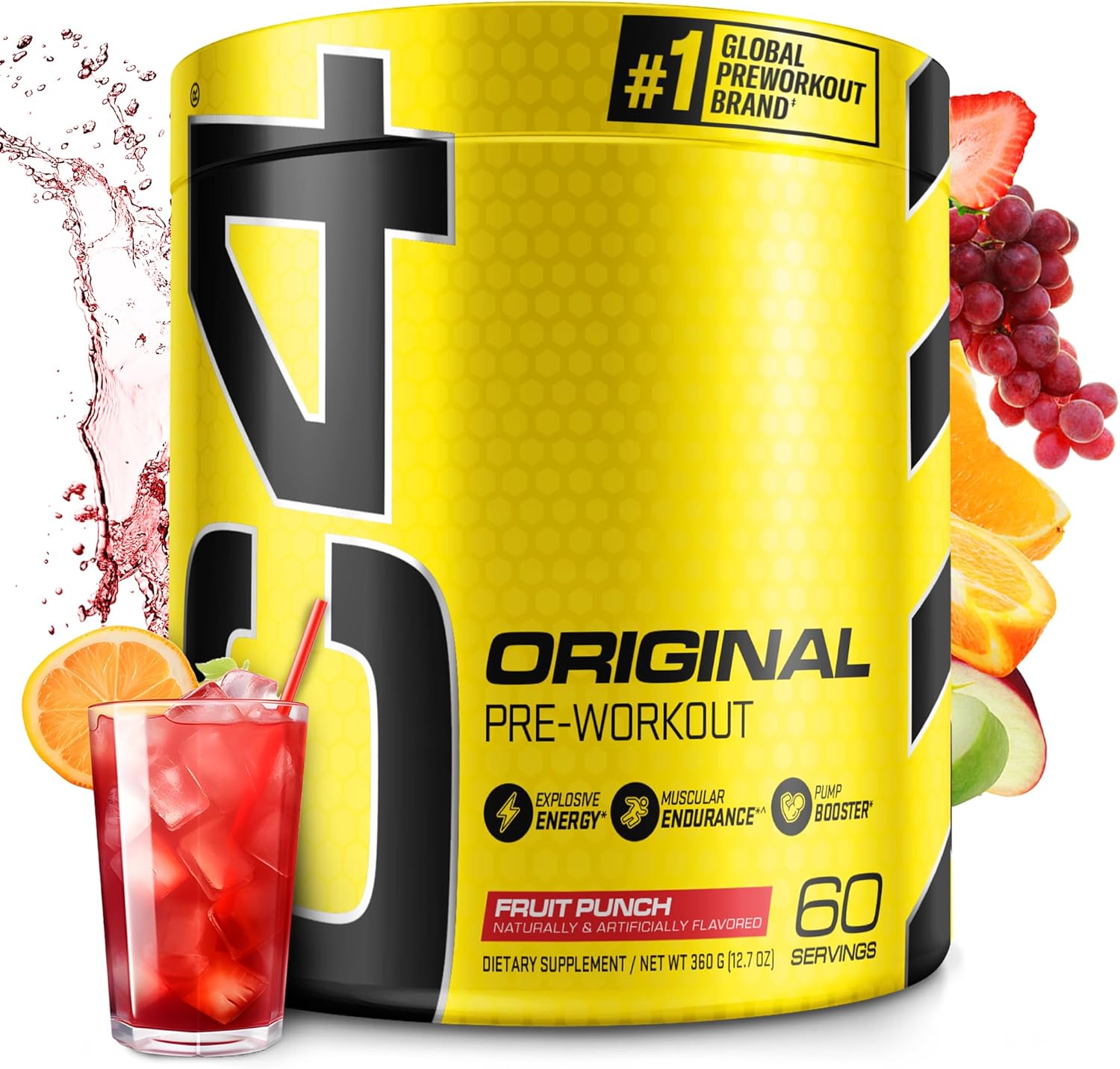 C4 Original Pre Workout Powder Fruit Punch - Vitamin C for Immune Support - Sugar Free Preworkout Energy for Men & Women - 150mg Caffeine + Beta Alanine + Creatine - 60 Servings