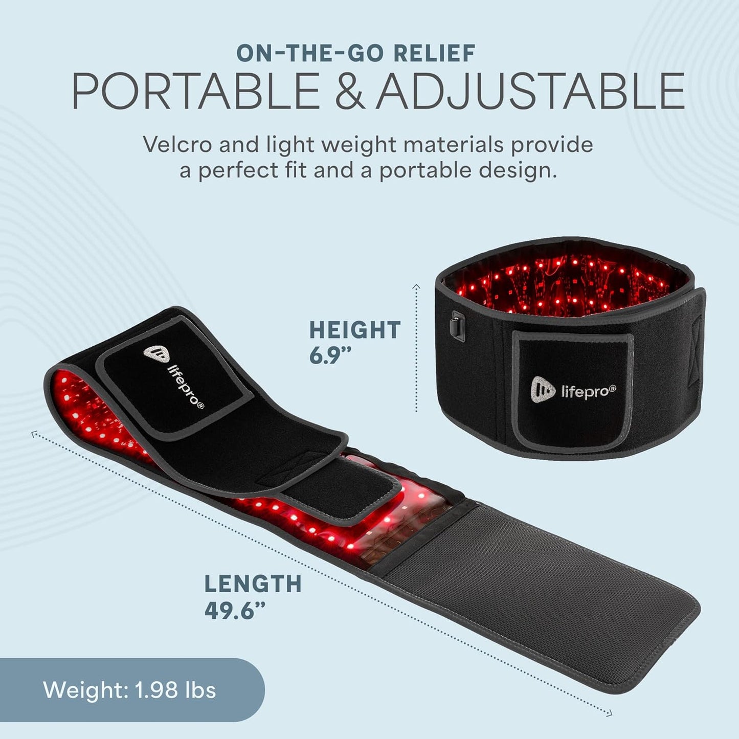 Lifepro Red Light Therapy Belt - 660nm & 850nm Near Infrared & Red Light Therapy for Body- Adjustable & Portable for Wellness & Relaxation