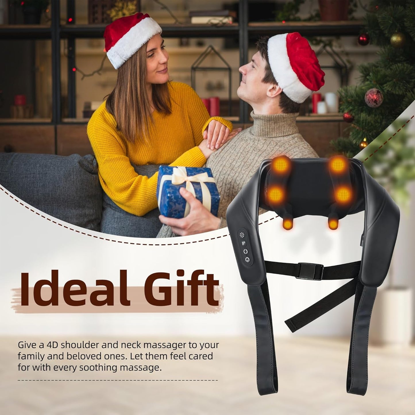 iBooMas Neck Massager with Heat, 4D Shiatsu Deep Tissue Back and Shoulder Massager, 2 Modes 3 Intensity for Muscle Relaxation, Hands-Free Design, Best Gifts for Women Men (Black)