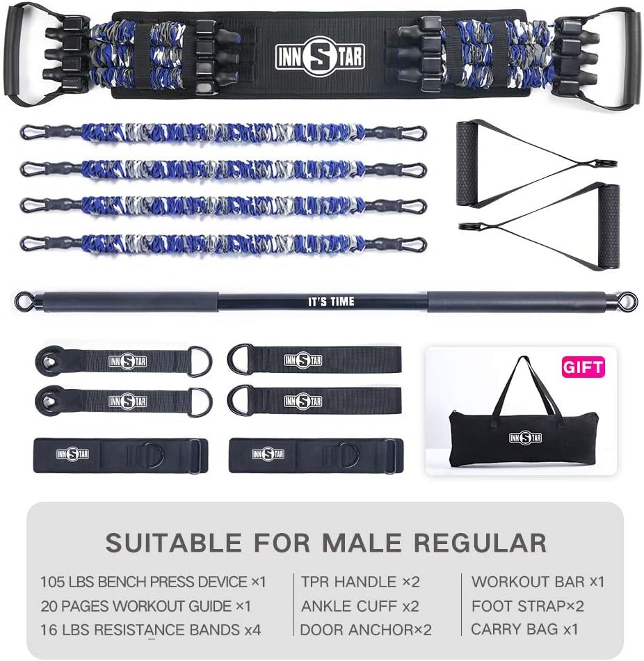 INNSTAR Resistance Bands Bar Exercise Bands Attachment 38" Black Max Load 800lb for Home Gym Workout Full Body Workout Power Lifting Fitness Bar