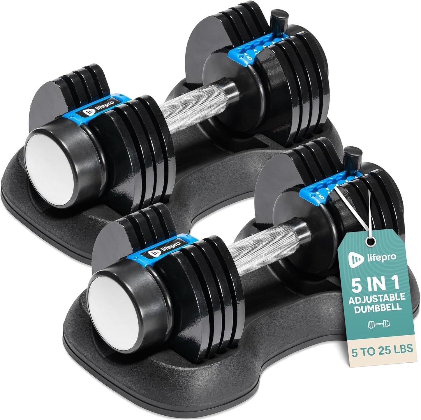 Lifepro Adjustable Dumbbells – 25lb Pair or 90lb Single, Quick-Select Hand Weights for Men/Women – Space Saving Exercise Fitness Dumbbells for Home Gym Strength & Weight Training