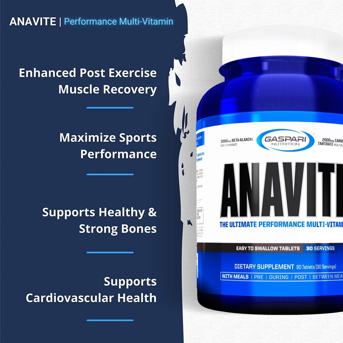Gaspari Nutrition Anavite - Sports Multi-Vitamin with Amino Acids, Beta-Alanine and L-Carnitine, Enhanced Performance and Recovery, 180 Tablets
