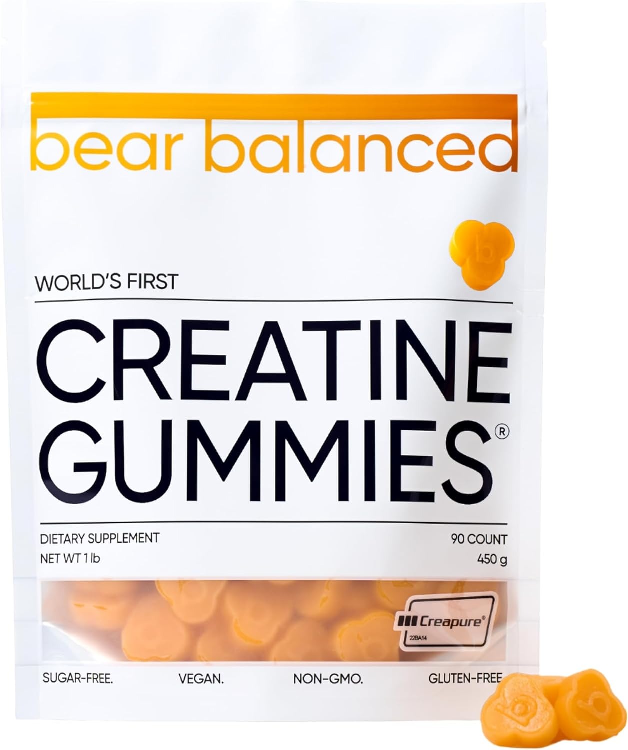 Bear Balanced Creatine Gummies for Men & Women - Creapure® Creatine Monohydrate, L-Theanine, L-Tyrosine & B12 for Muscle Growth, Strength, Focus, Energy & Health - Low Calorie, Sugar-Free, & Vegan