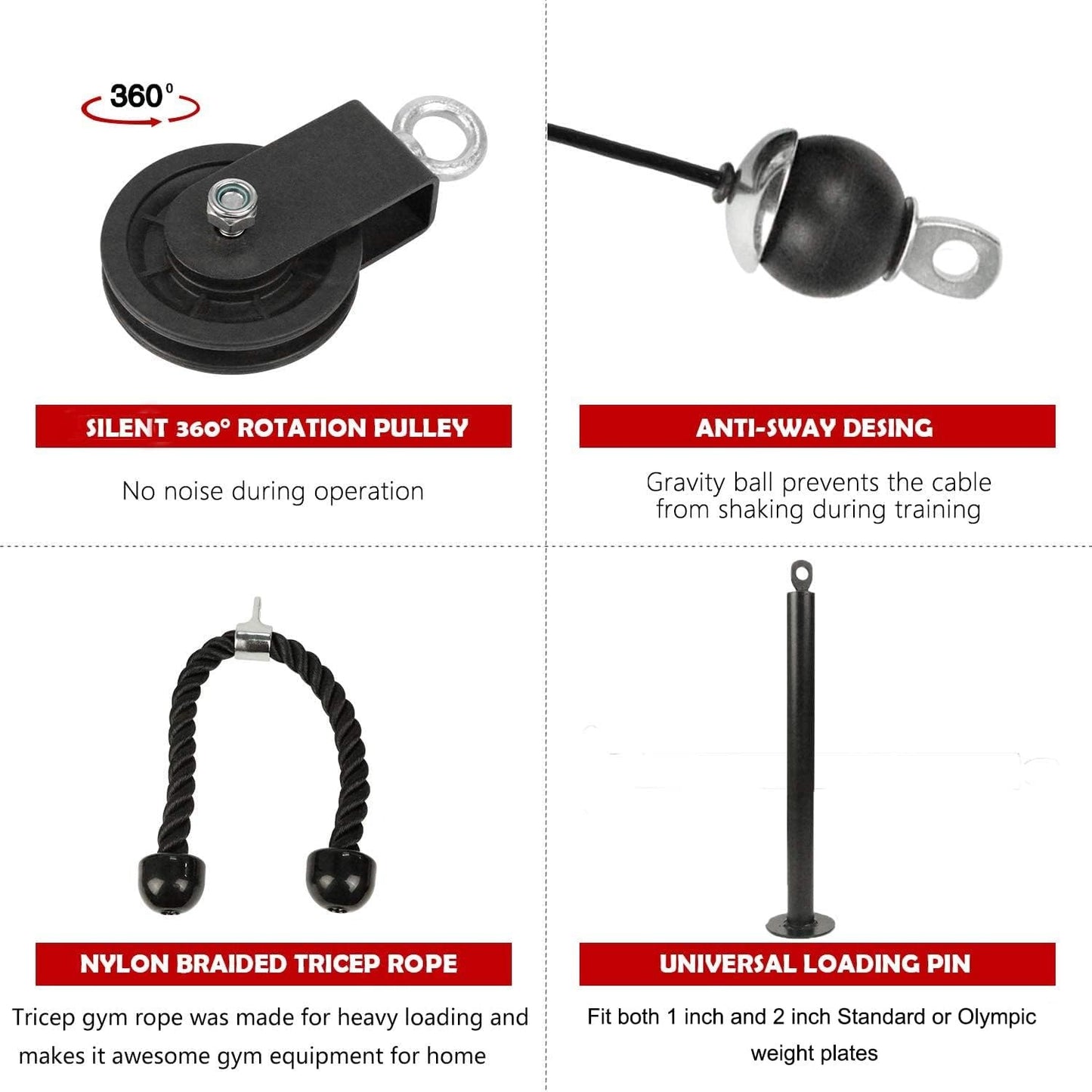 LFJ LAT Pull Down and Lift Weight Pulley System Cable Machine Pulley Attachment for Triceps Pull Down, Biceps Curl, Back, Forearm, Shoulder Home Gym Equipment