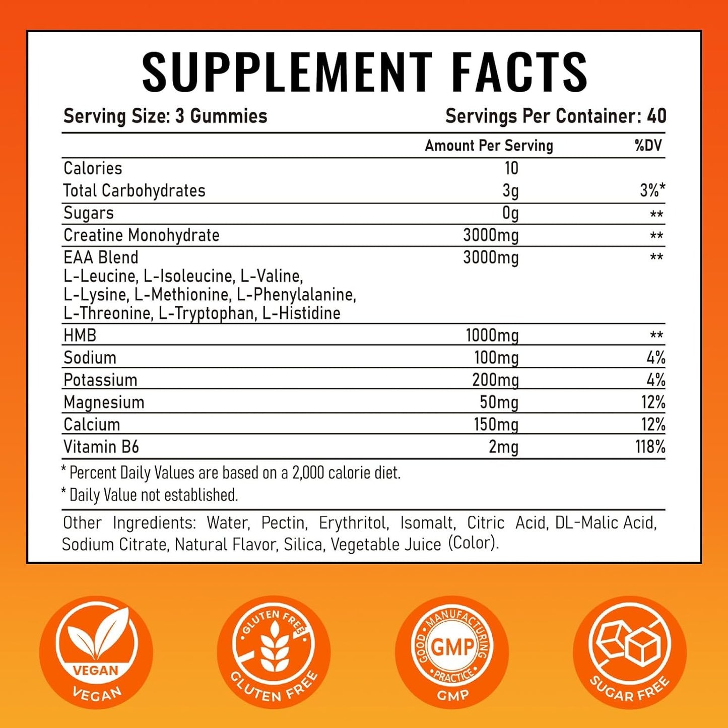 EAA Gummies for Men Women, 120 Ct Essential Aminos Acids (EAA)Supplements and All Branched-Chain Aminos (BCAAs)with HMB,Creatine Monohydrate,Electrolytes for Muscle Relief & Growth,Orange-Lemon