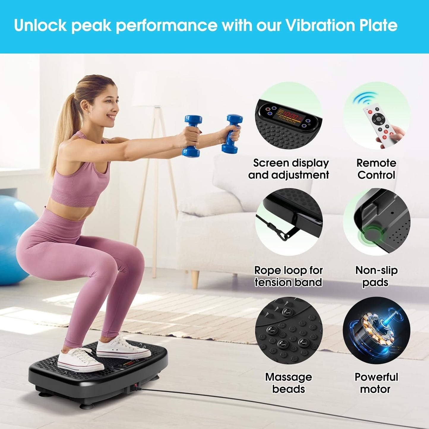 SoftGym Vibration Plate Exercise Machine for Lymphatic Drainage,Power Vibrate Stand Shake Board 450 Lbs Capacity Whole Body Workout Waver with Fitness Resistance Bands Weight Loss Gifts for Women Men