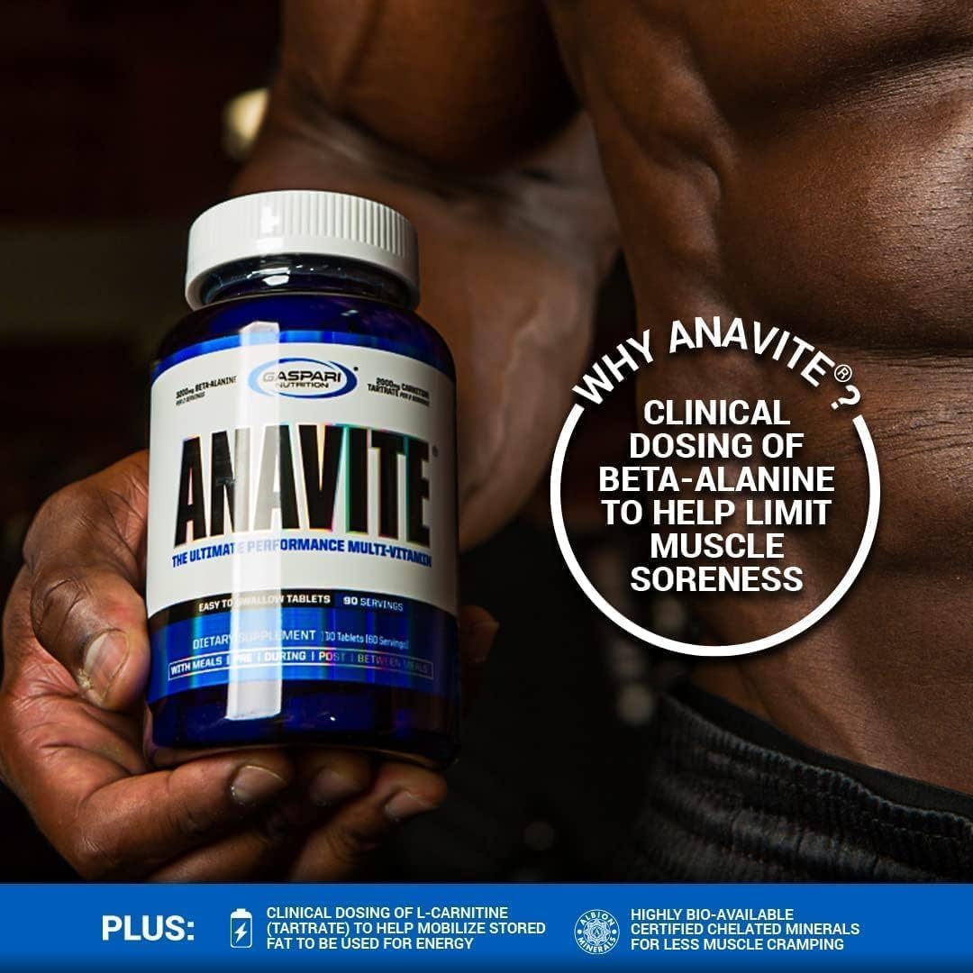 Gaspari Nutrition Anavite - Sports Multi-Vitamin with Amino Acids, Beta-Alanine and L-Carnitine, Enhanced Performance and Recovery, 180 Tablets