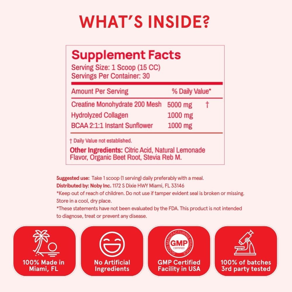 Peach Perfect Creatine Blend for Women – Micronized Creatine Monohydrate with BCAA & Collagen for Glute Strength Support – Pink Lemonade – 30 Servings