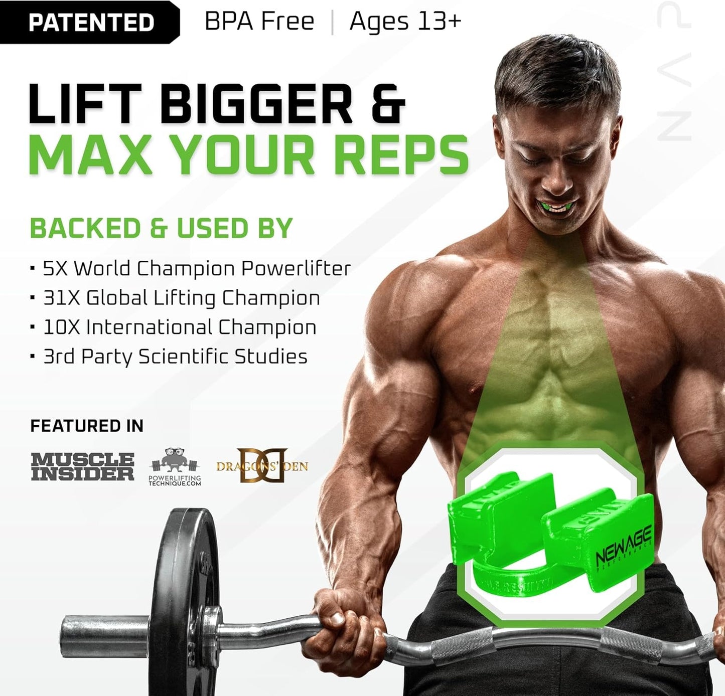 New Age Performance 6DS Weightlifting Mouthpiece, Increase Strength & Reps for Lifting, Powerlifting, Strongmen, Bodybuilding, Calisthenics, Workout Accessory, Fitness Gear (Lime Green)