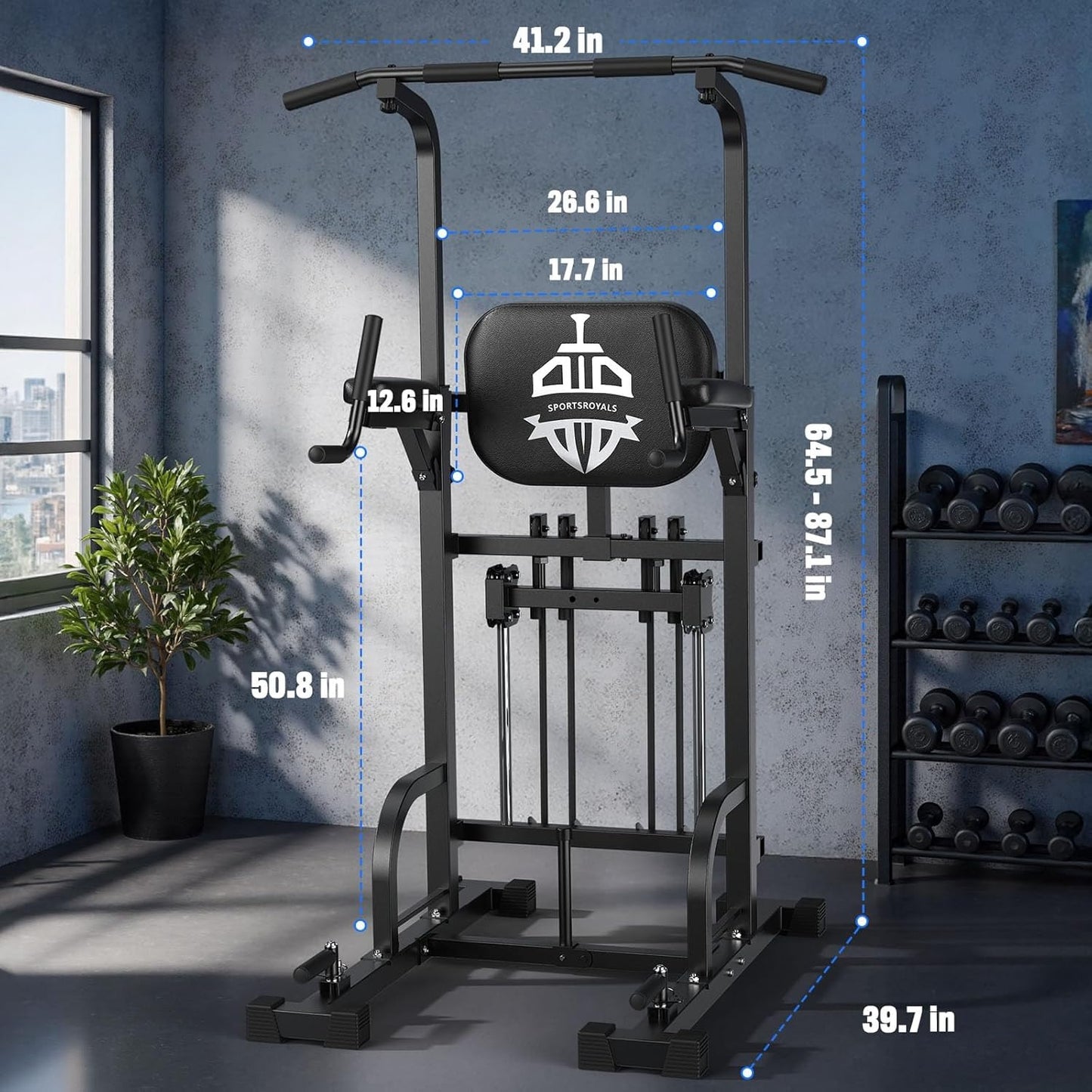 Sportsroyals Power Tower Pull Up Bar Station, 450LBS Stable Pull Up Dip Station for Home Gym Strength Training Equipment