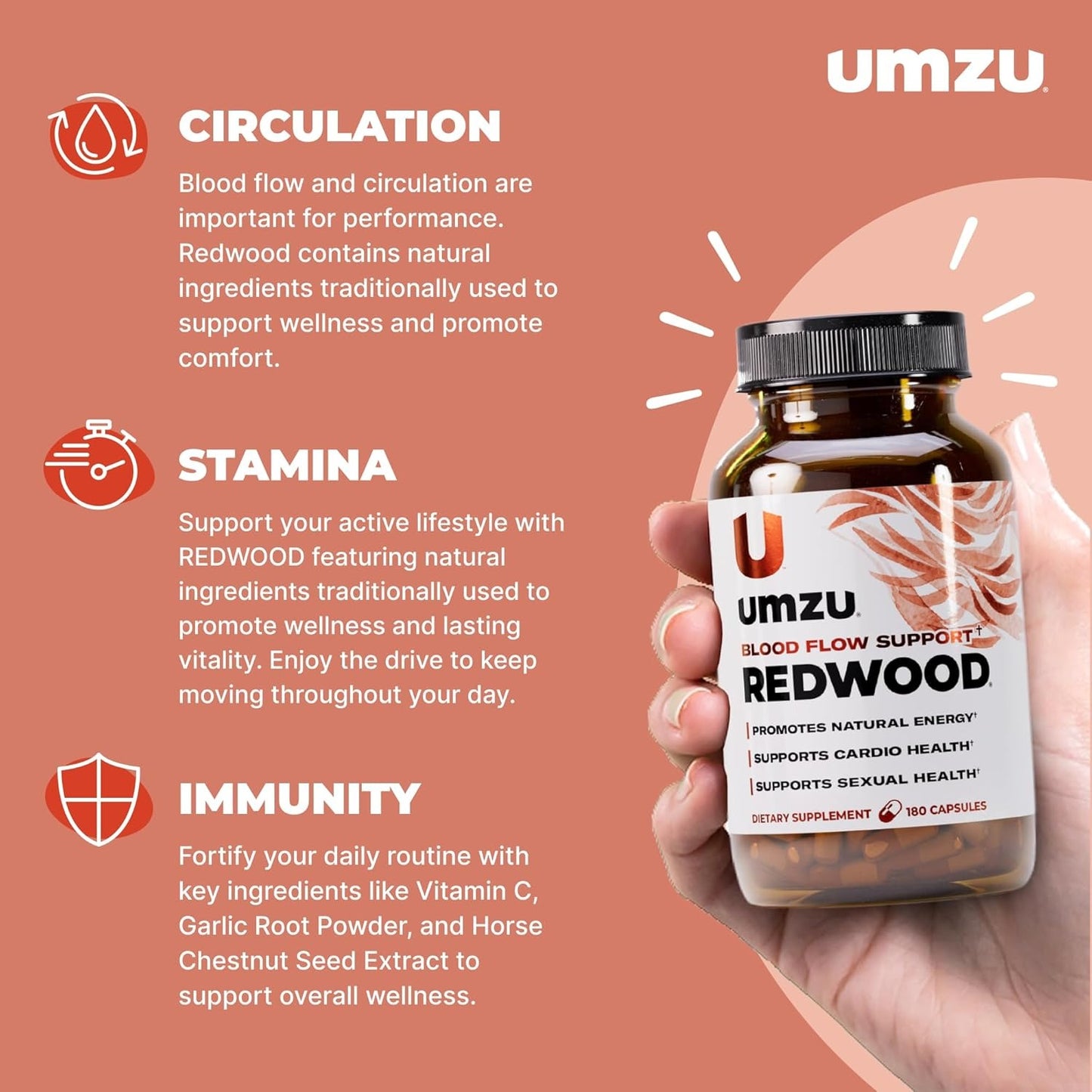 UMZU Redwood Max Nitric Oxide Booster, 1-Month Supply – Advanced Nitric Oxide Supplement with Fitnox Blend, Pine Bark, Resveratrol & Tart Cherry – Promotes Healthy Circulation, Energy and Recovery