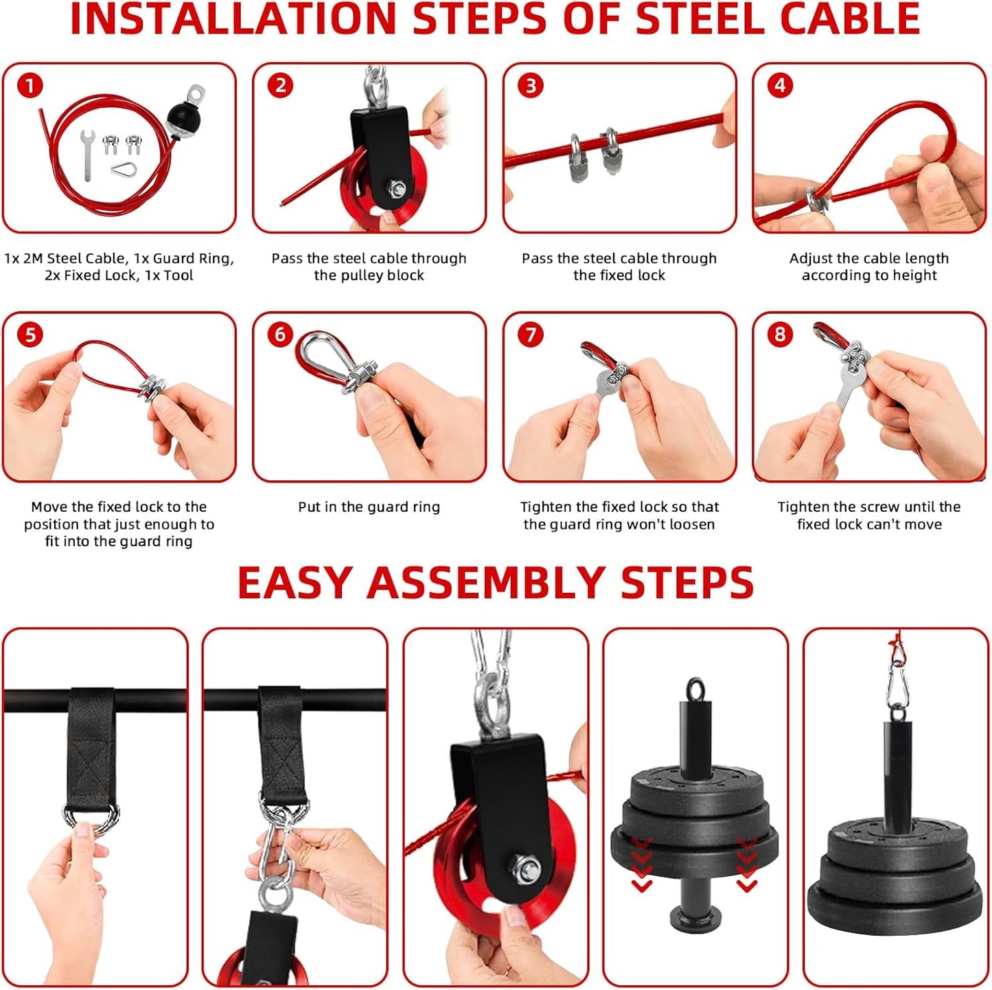 LFJ LAT Pull Down and Lift Weight Pulley System Cable Machine Pulley Attachment for Triceps Pull Down, Biceps Curl, Back, Forearm, Shoulder Home Gym Equipment