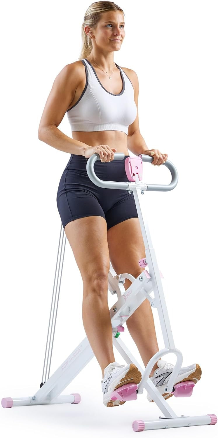 Sunny Health & Fitness Smart Row-N-Ride Glute & Leg Trainer, Foldable Squat Assist Rower with Exclusive SunnyFit App Connection