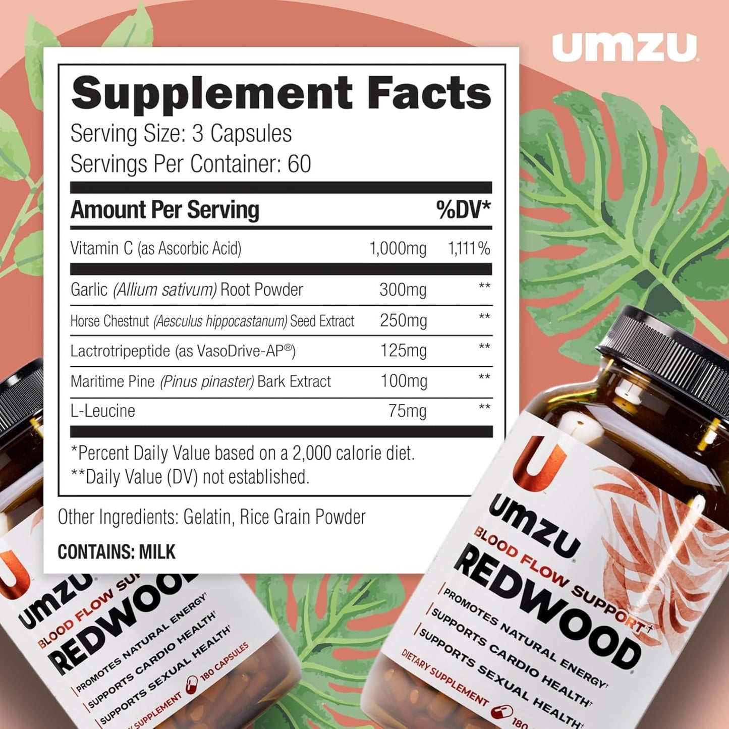 UMZU Redwood Max Nitric Oxide Booster, 1-Month Supply – Advanced Nitric Oxide Supplement with Fitnox Blend, Pine Bark, Resveratrol & Tart Cherry – Promotes Healthy Circulation, Energy and Recovery