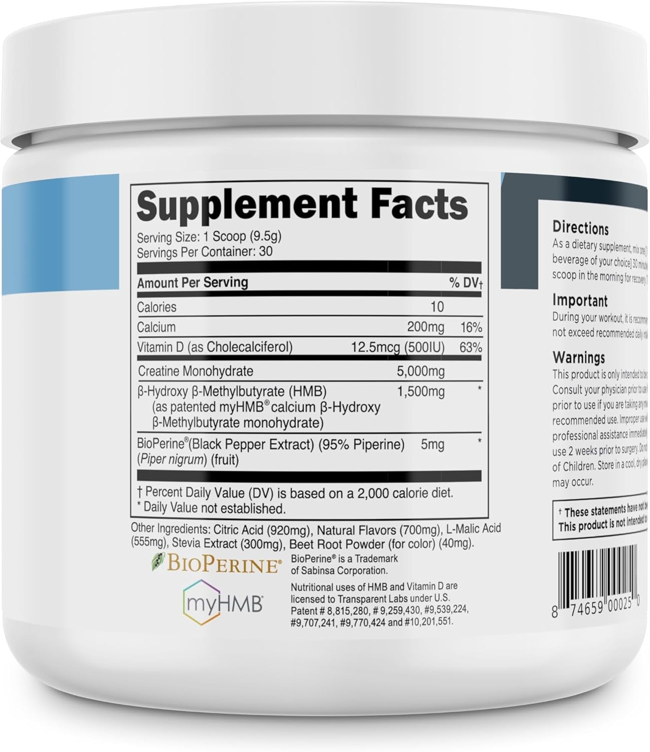 Transparent Labs Creatine HMB - Creatine Monohydrate Powder with HMB for Muscle Growth, Increased Strength, Enhanced Energy Output, and Improved Athletic Performance - 30 Servings, Unflavored