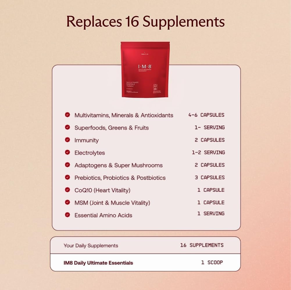 IM8 Daily Ultimate Essentials All-in-One Multivitamin Supplement (30 Servings, Starter Kit - Scoop + Tumbler Included)