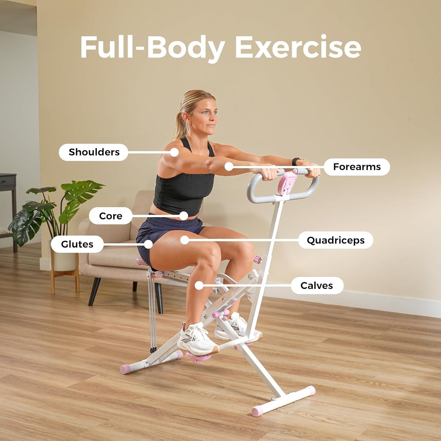 Sunny Health & Fitness Smart Row-N-Ride Glute & Leg Trainer, Foldable Squat Assist Rower with Exclusive SunnyFit App Connection