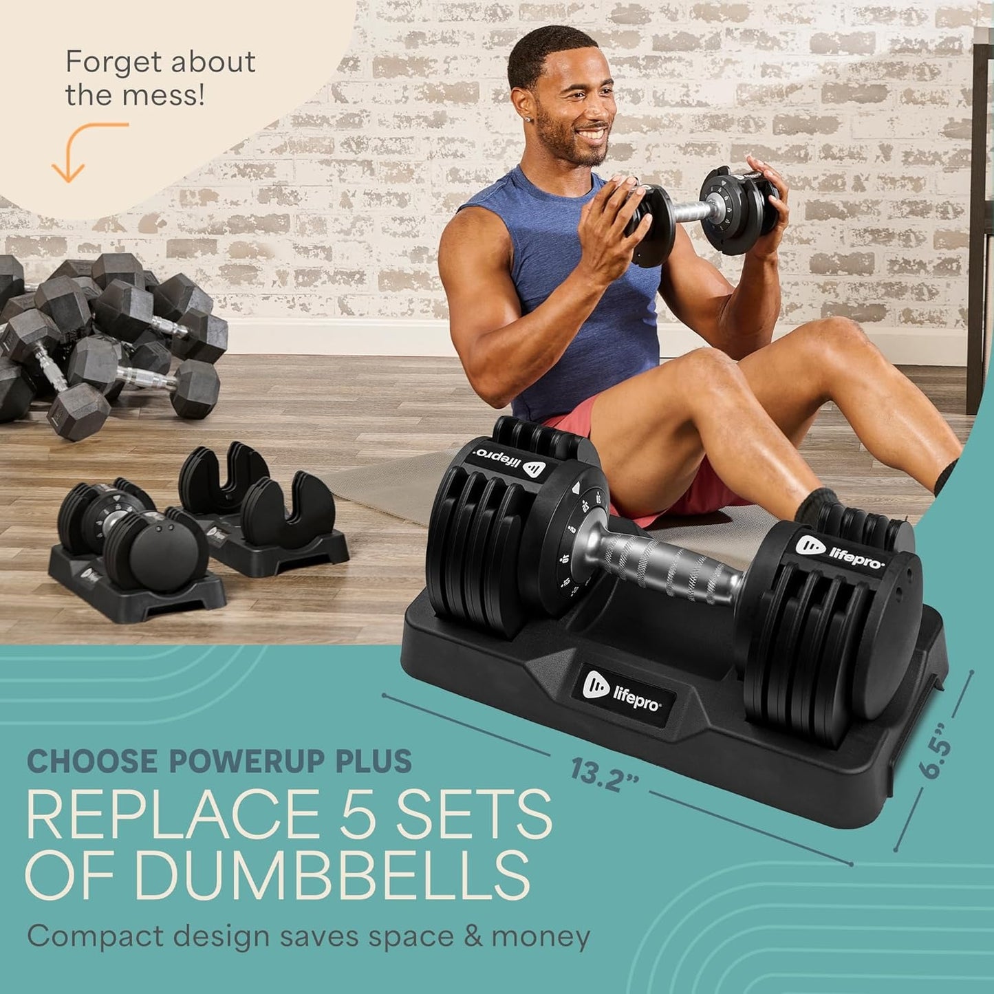 Lifepro Adjustable Dumbbells – 25lb Pair or 90lb Single, Quick-Select Hand Weights for Men/Women – Space Saving Exercise Fitness Dumbbells for Home Gym Strength & Weight Training