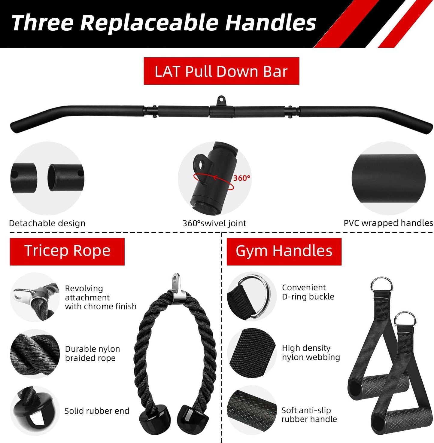 LFJ LAT Pull Down and Lift Weight Pulley System Cable Machine Pulley Attachment for Triceps Pull Down, Biceps Curl, Back, Forearm, Shoulder Home Gym Equipment